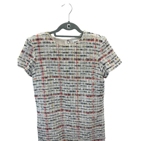 Chanel 18P Grey Tweed Midi Dress FR36 US4 Short Sleeve CC Logo Button Silk - Picture 8 of 16